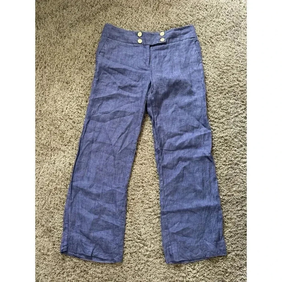OUTBACK RED Women’s 100% Linen Purple Trouser Pants Wide Leg 8 Petite Pockets - Picture 1 of 7